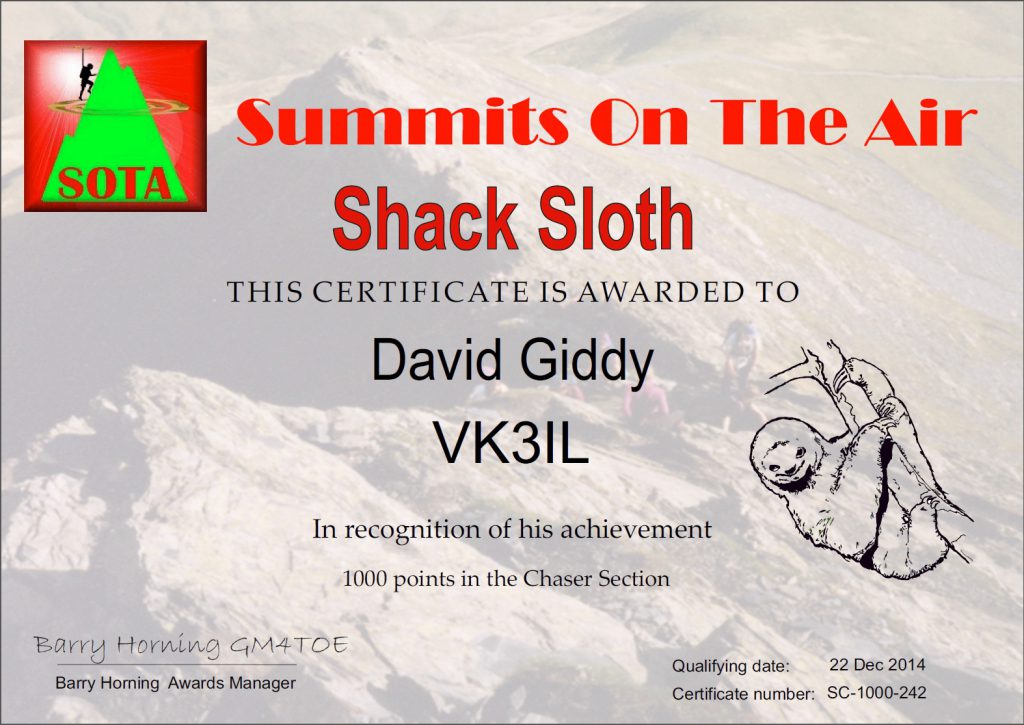 Shack Sloth certificate