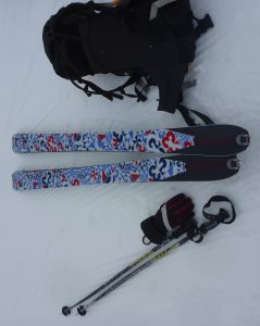 "Skins" attached to the bottom of my skis